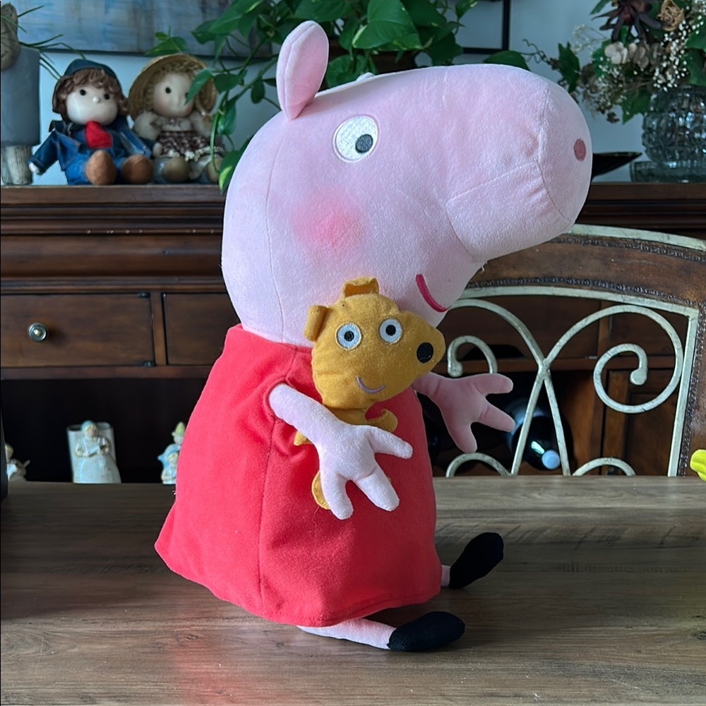 Large Ty Beanie Peppa Pig with Red Dress and Teddy Bear Plush Stuffed Toy
